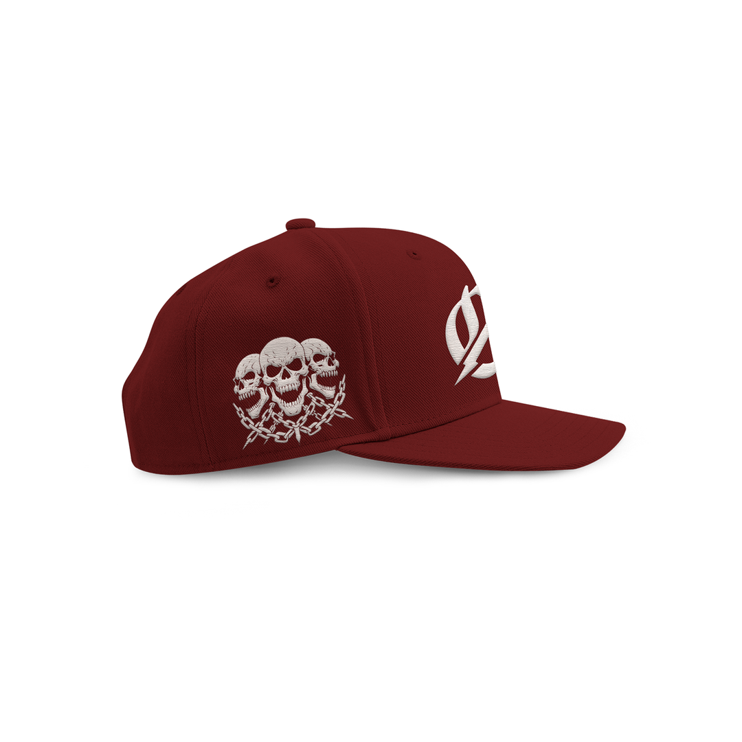 Triple Skull Snapback ( Burgundy / Cream )