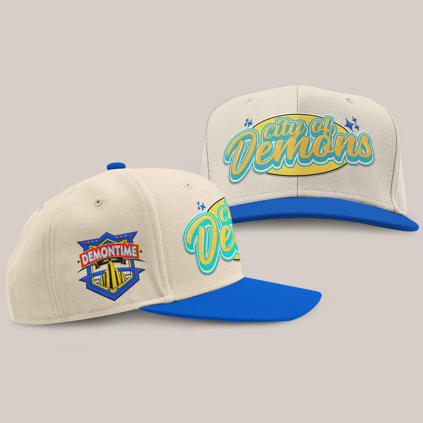 Retro Style Cream/Blue Snapback